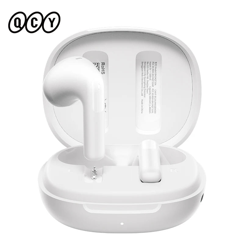 Fone de Ouvido QCY AilyBuds E10 Bluetooth 5.4 Hi-Res Áudio LDAC Som Espacial 360 Graus Gamer Baixa Latência 68ms Conexão Multiponto 4 Microfones Chamadas HD Bateria 27h