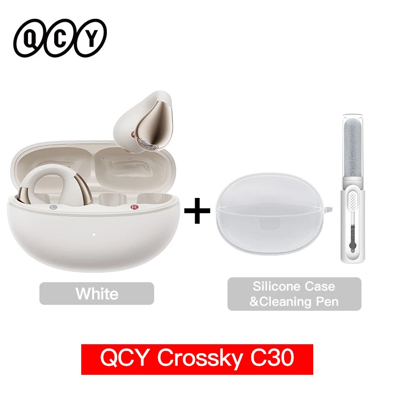 Fone de Ouvido QCY Crossky C30 Bluetooth 5.4 Open Ear Clipe de Orelha Esportivo Estilo Brinco Graves Potentes Conexão Multiponto Bateria 25h IPX4 Original
