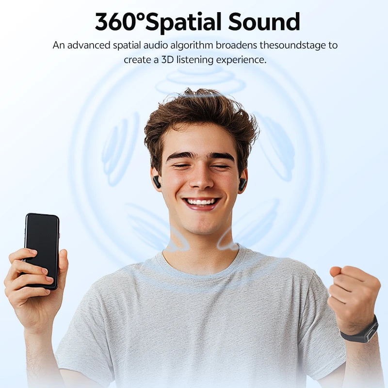 Fone de Ouvido QCY AilyBuds E10 Bluetooth 5.4 Hi-Res Áudio LDAC Som Espacial 360 Graus Gamer Baixa Latência 68ms Conexão Multiponto 4 Microfones Chamadas HD Bateria 27h