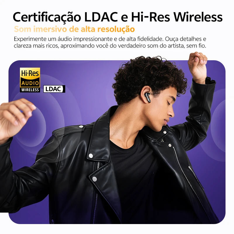 Fone de Ouvido QCY MeloBuds N70 Bluetooth 6.0 Cancelamento de Ruído Adaptativo ANC -56dB Hi-Res LDAC Carregamento Sem Fio Bateria 50h 6 Mics Chamadas HD Original