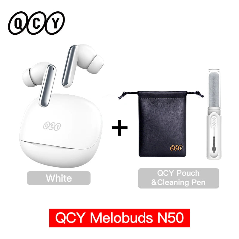 Fone de Ouvido QCY Melobuds N50 ANC Bluetooth 5.4 Cancelamento de Ruído Adaptativo 6 Mics Multipoint Bateria 28h Original QCY